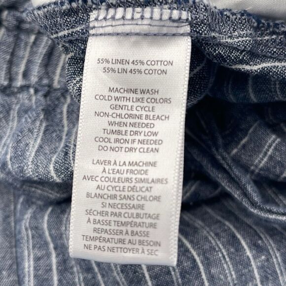 BEACH LUNCH LOUNGE Paperbag Pants Women's Large Blue White Striped Linen Blend - Picture 8 of 13